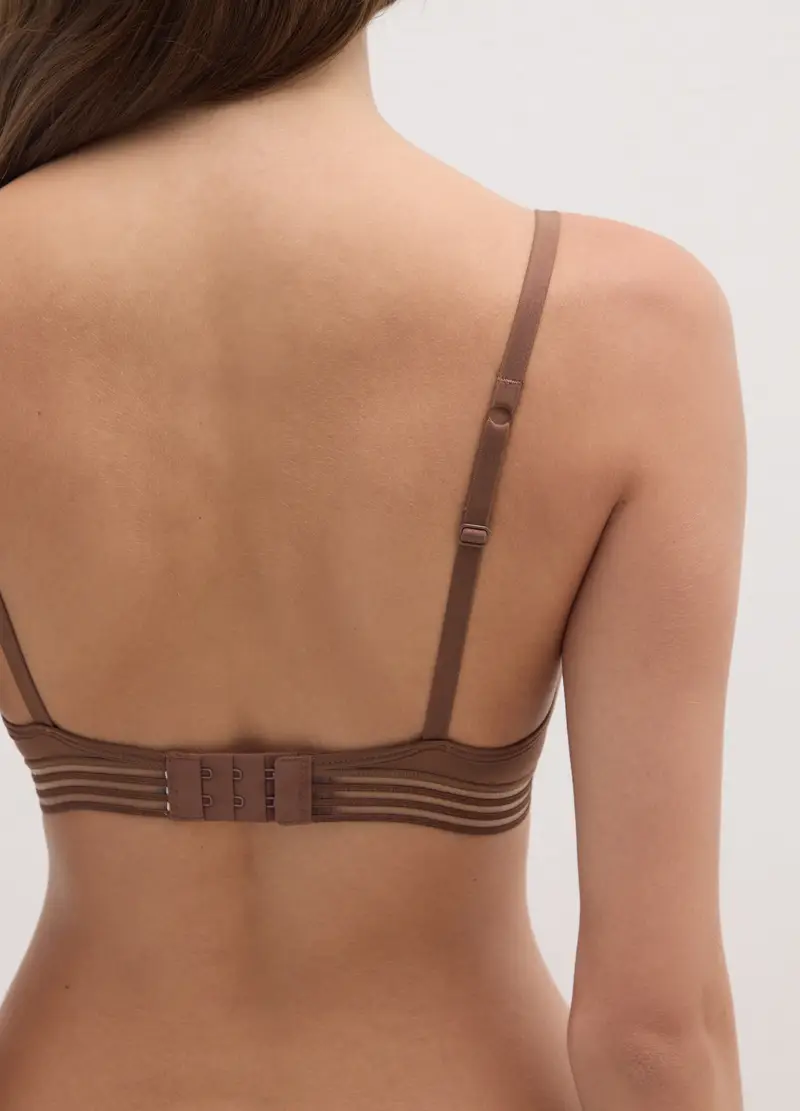 Reggiseno A Triangolo Imbottito In Tessuto Elasticizzato Marrone, Donna, Marrone miniatura 3