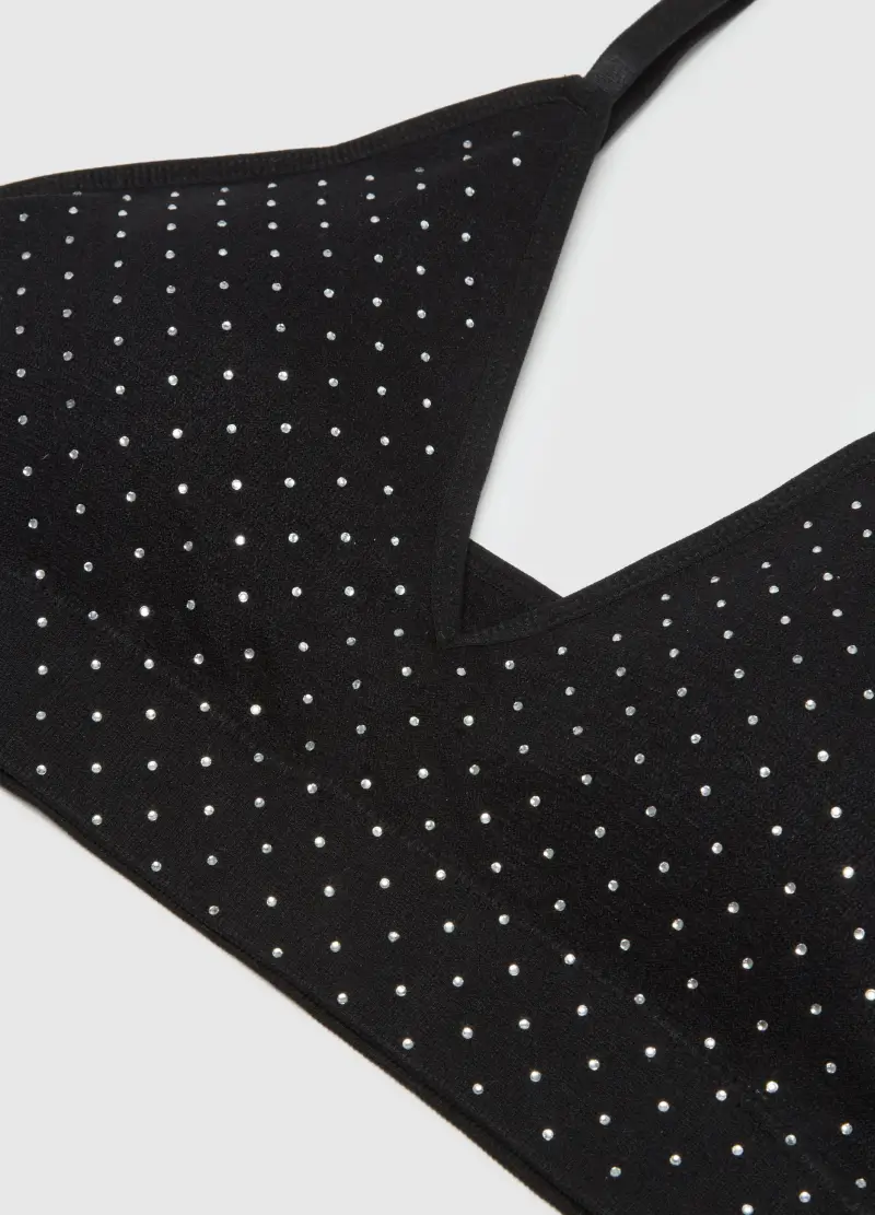 Reggiseno A Triangolo Nero Con Strass, Donna, Nero miniatura 2