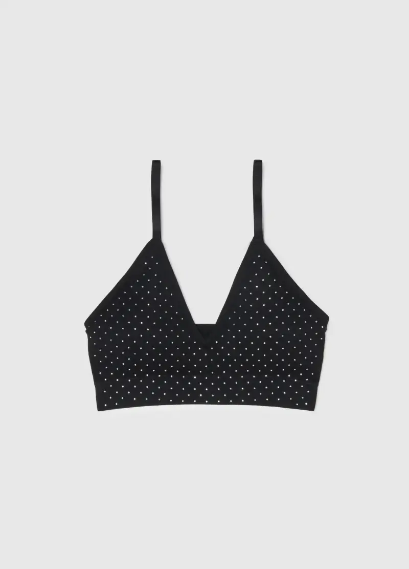 Reggiseno A Triangolo Nero Con Strass, Donna, Nero