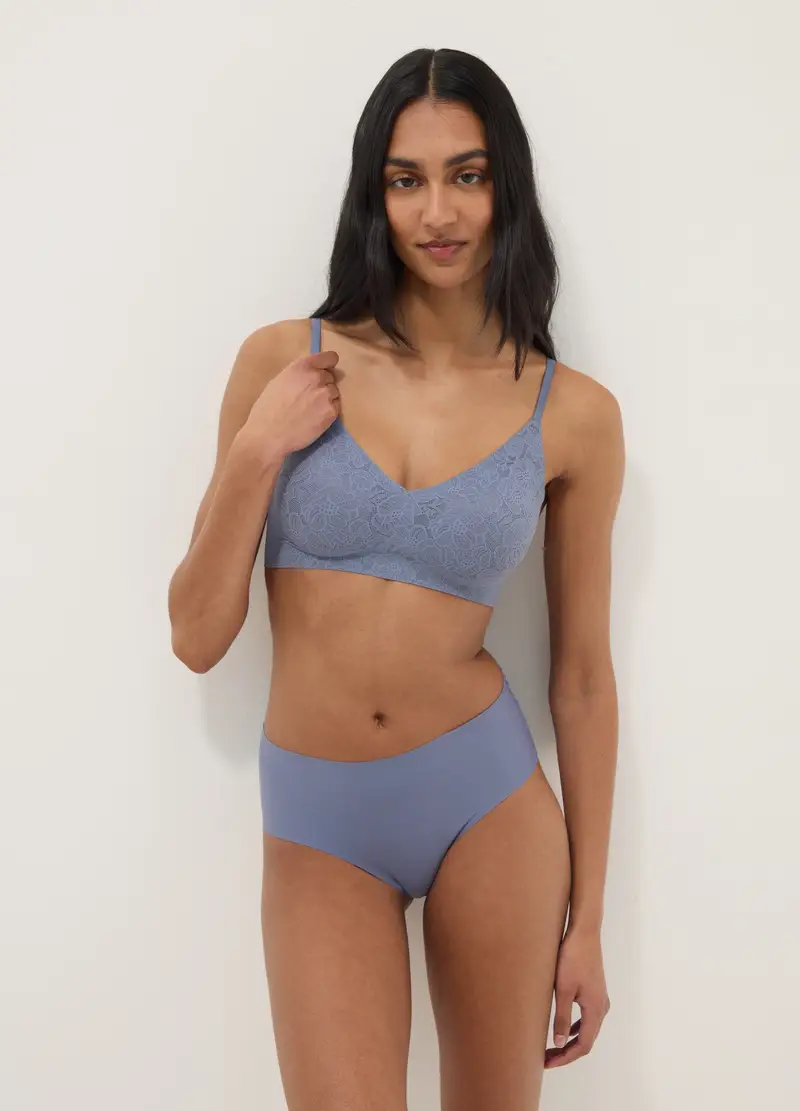 Reggiseno Azzurro Con Texture Floreale In Pizzo, Donna, Azzurro miniatura 2