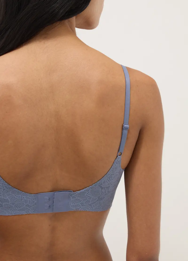 Reggiseno Azzurro Con Texture Floreale In Pizzo, Donna, Azzurro miniatura 3