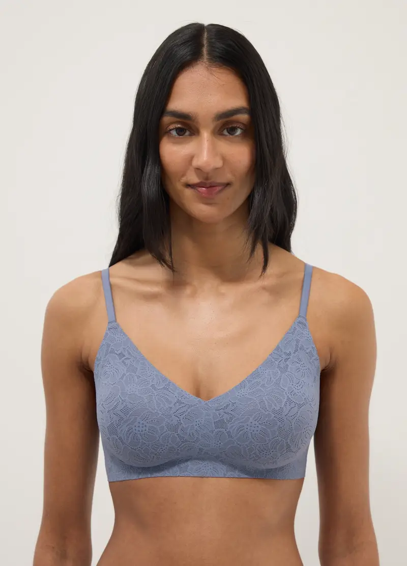 Reggiseno Azzurro Con Texture Floreale In Pizzo, Donna, Azzurro