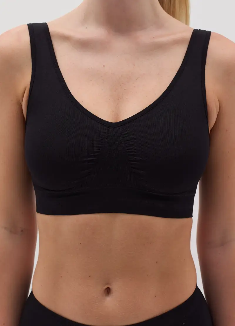 Reggiseno Brassiere In Tessuto Elasticizzato Nero, Donna, Nero miniatura 2