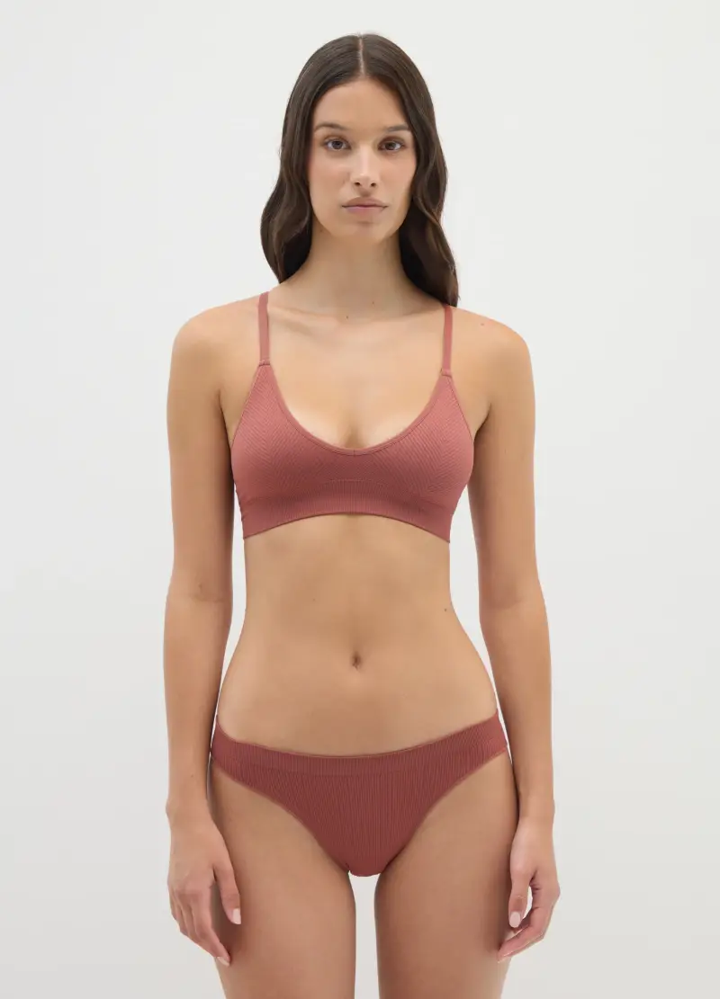 Reggiseno Brassiere In Tessuto Elasticizzato Rosso Mattone, Donna, Marrone miniatura 2