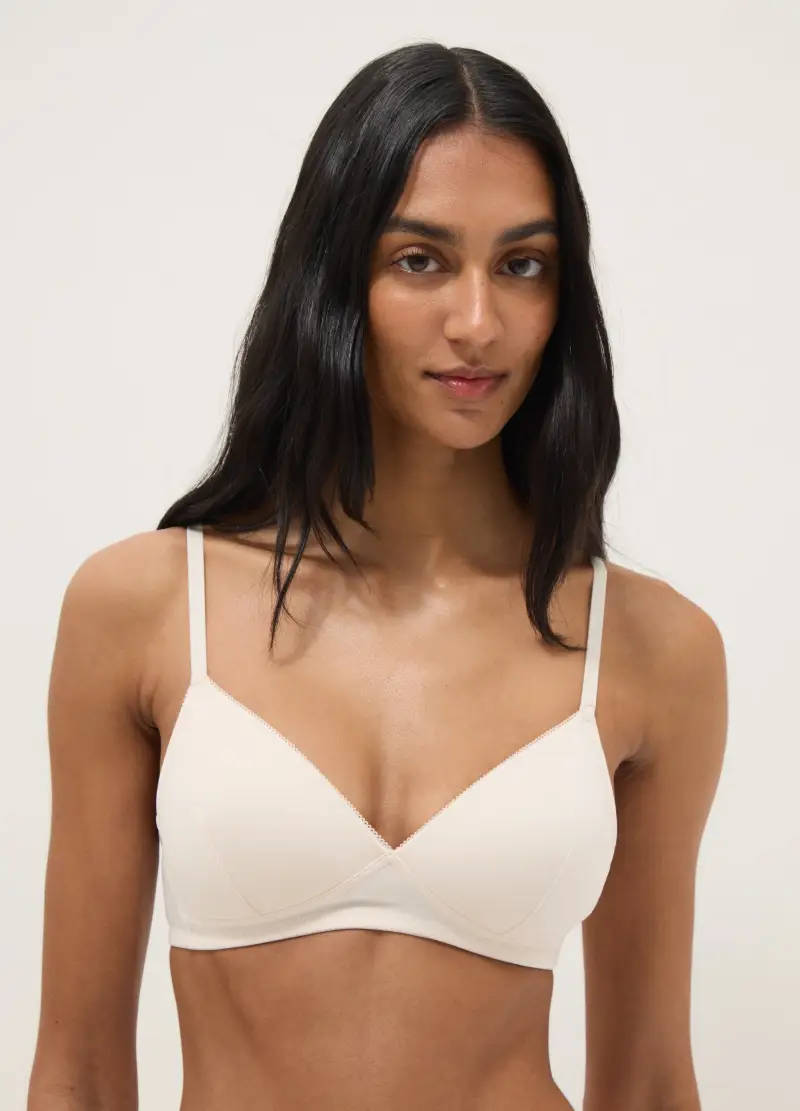 Reggiseno In Cotone Elasticizzato Bianco Con Imbottitura Leggera, Donna, Bianco