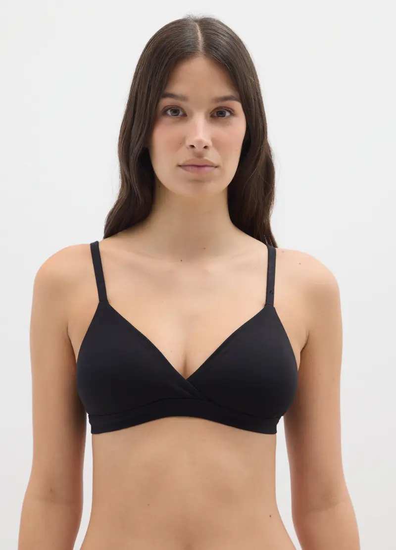 Reggiseno In Cotone Elasticizzato Nero, Donna, Nero