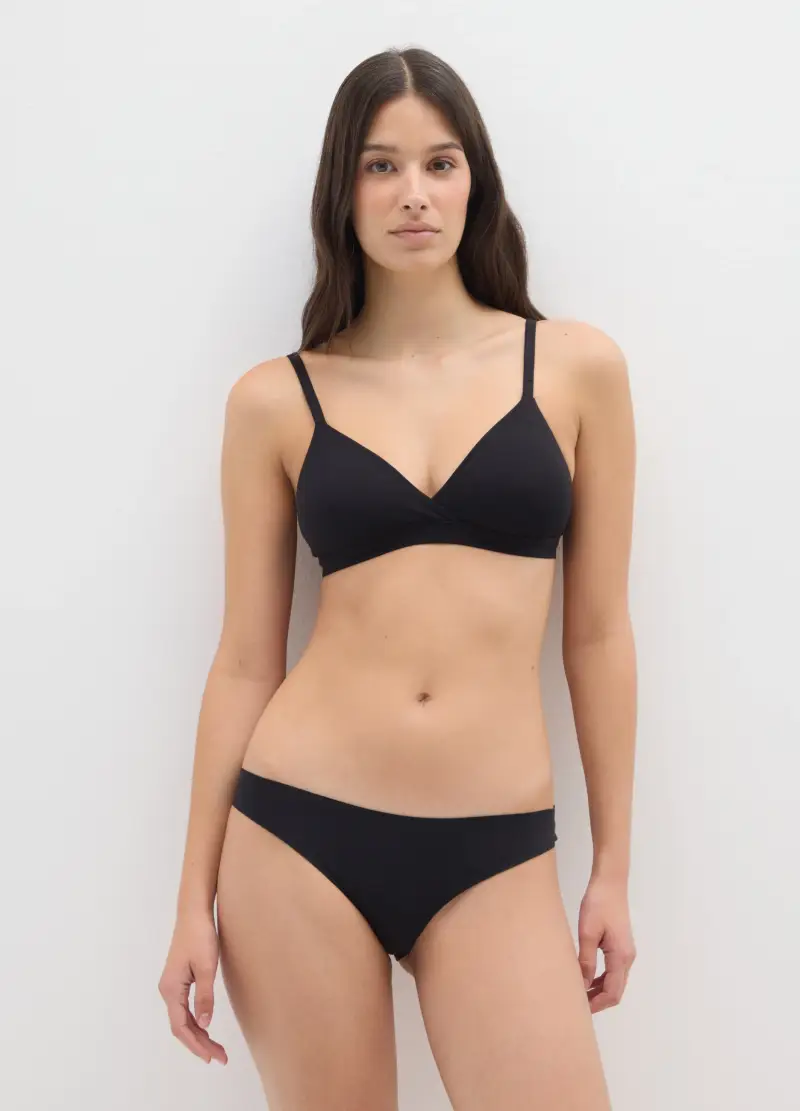 Reggiseno In Cotone Elasticizzato Nero, Donna, Nero miniatura 2