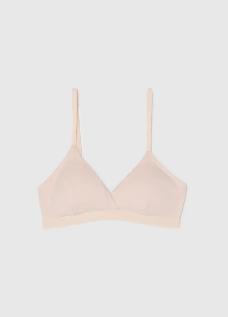 Reggiseno In Cotone Elasticizzato Rosa Con Spalline Sottili, Donna, Rosa