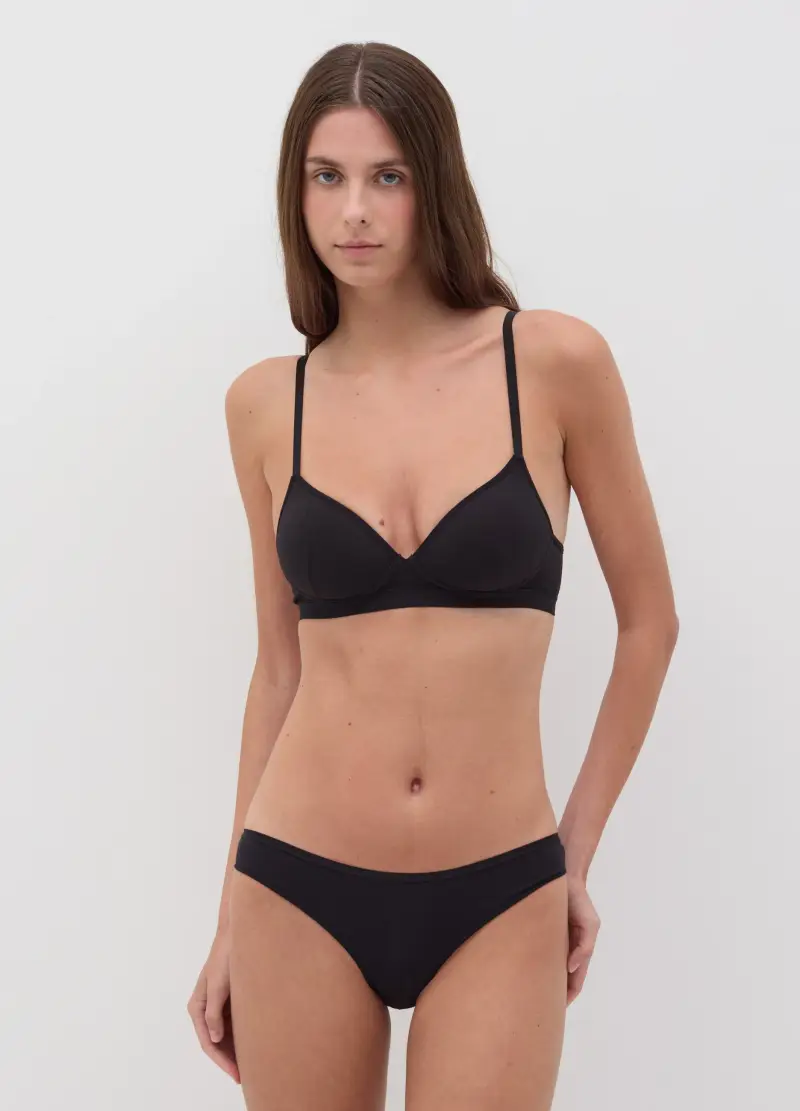 Reggiseno In Cotone Stretch Nero, Donna, Nero