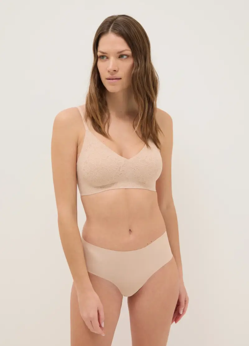 Reggiseno In Pizzo Beige Con Imbottitura Removibile, Donna, Beige miniatura 2