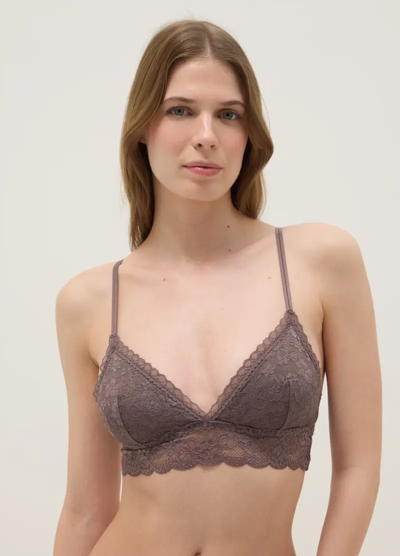 Reggiseno In Pizzo Marrone Senza Ferretto, Donna, Marrone