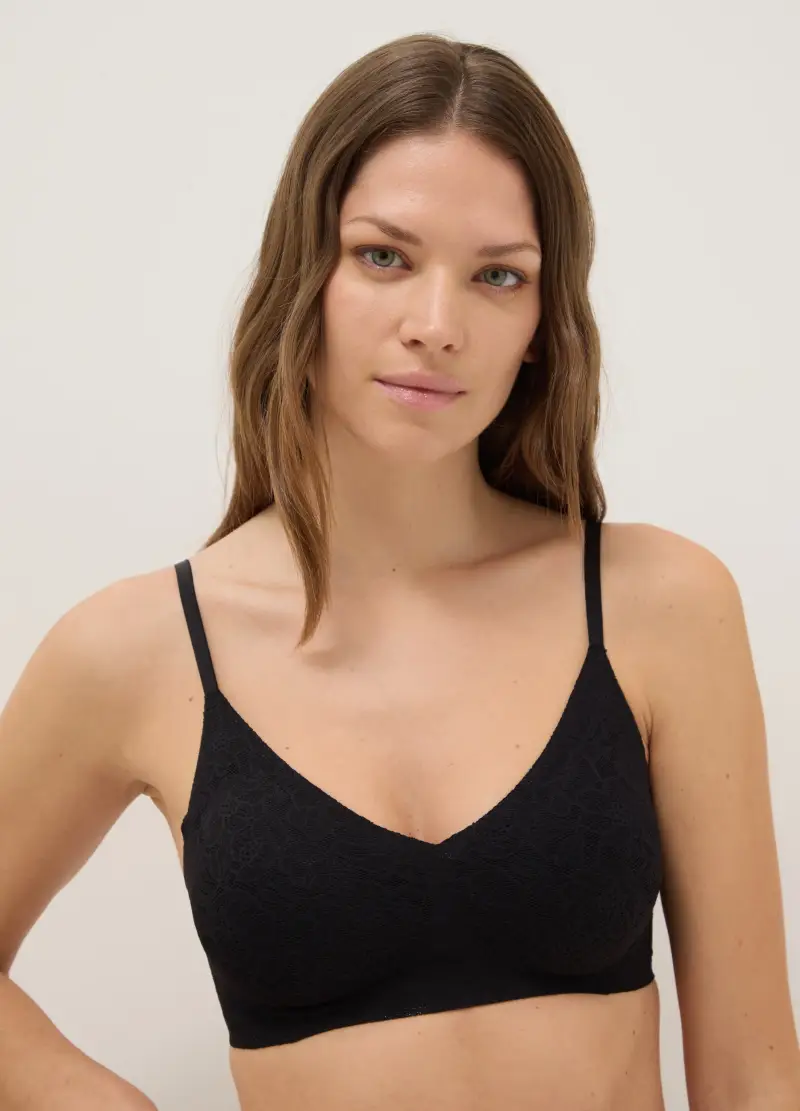 Reggiseno In Pizzo Nero Con Imbottitura Removibile, Donna, Nero
