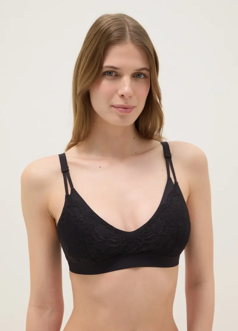 Reggiseno In Pizzo Nero Con Imbottitura Removibile, Donna, Nero