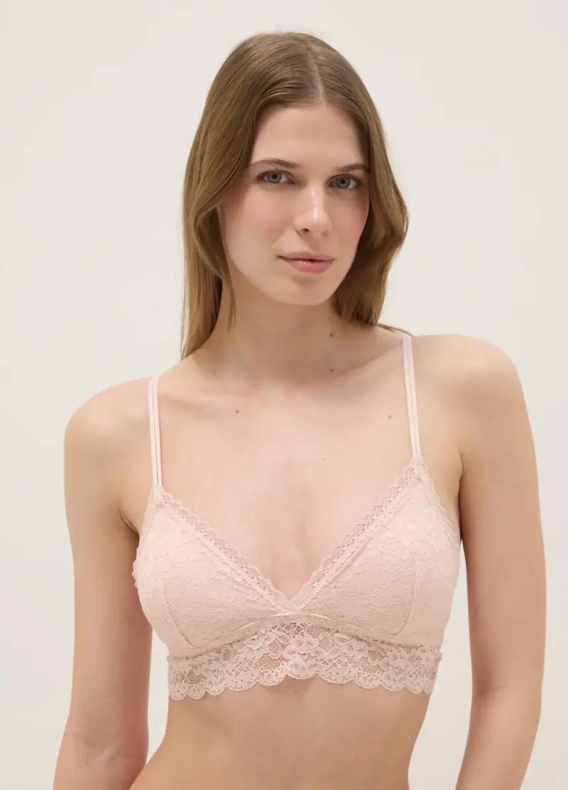 Reggiseno In Pizzo Rosa Senza Ferretto, Donna, Rosa