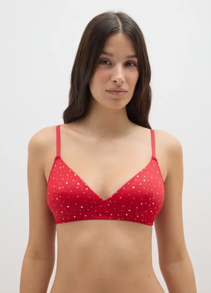 Reggiseno Triangolo Rosso Con Stelline, Donna, Rosso