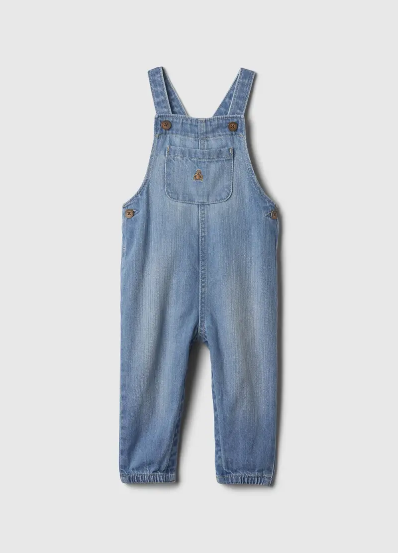 OVS, Salopette In Cotone Bio Con Ricamo Orsetto, Unisex, Denim, Taglia: 0-3M/46-58