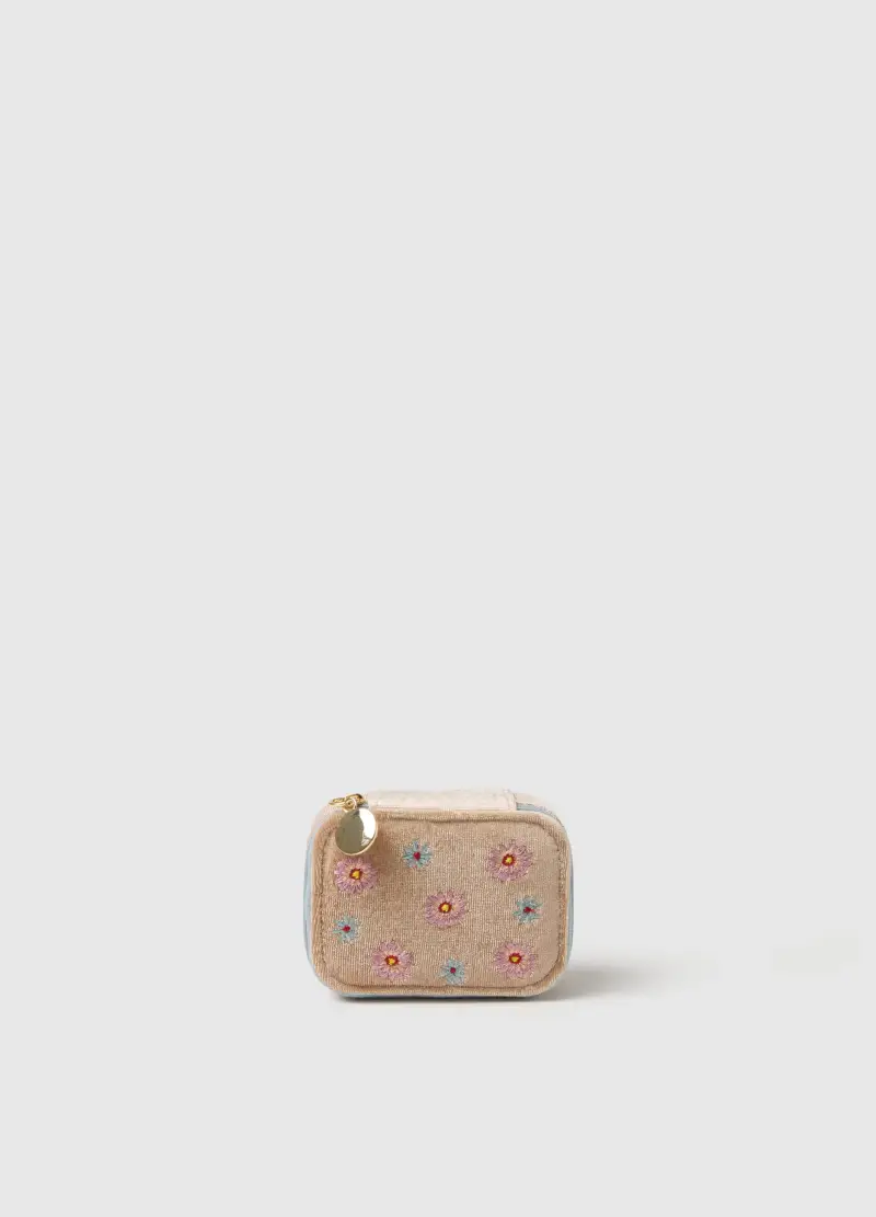 Scatola Portagioie Multicolor Con Ricami Floreali E Zip, Donna, Multicolor