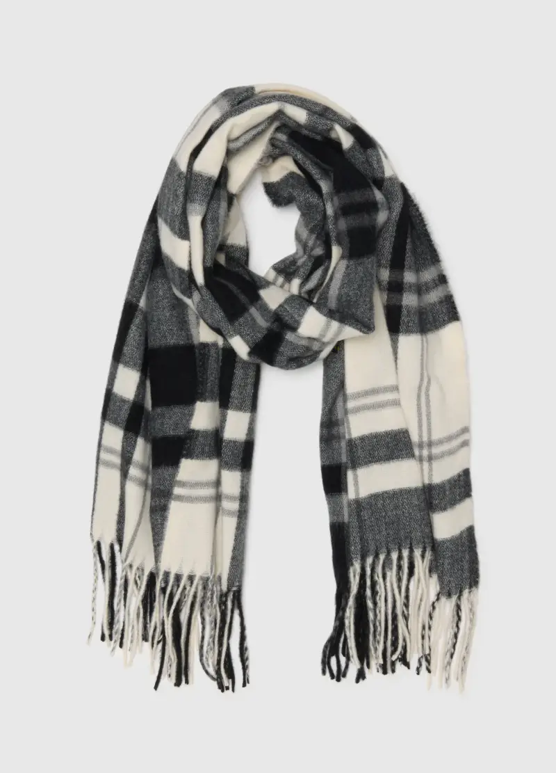 Sciarpa A Quadri Multicolor Con Frange, Donna, Multicolor