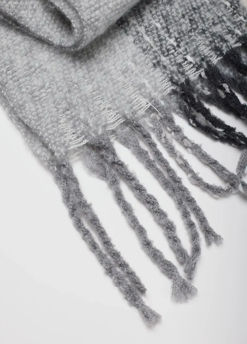 , Sciarpa A Righe Bianche E Grigie Con Frange, Donna, Multicolor miniatura 2