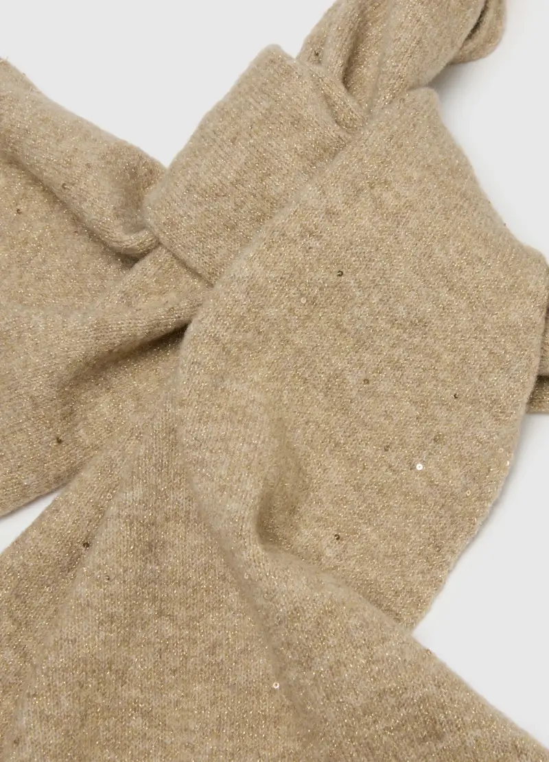 Sciarpa Beige Con Fibre Metalliche, Donna, Beige miniatura 2
