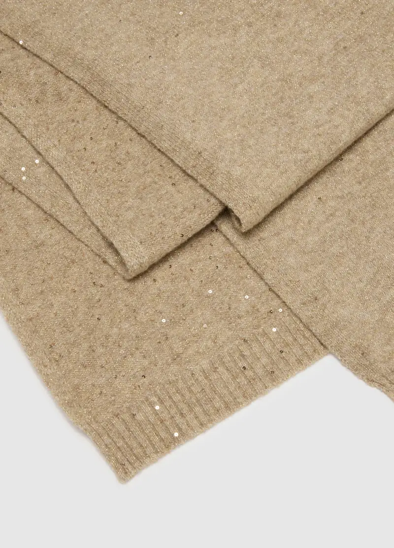 Sciarpa Beige Con Fibre Metalliche, Donna, Beige miniatura 3