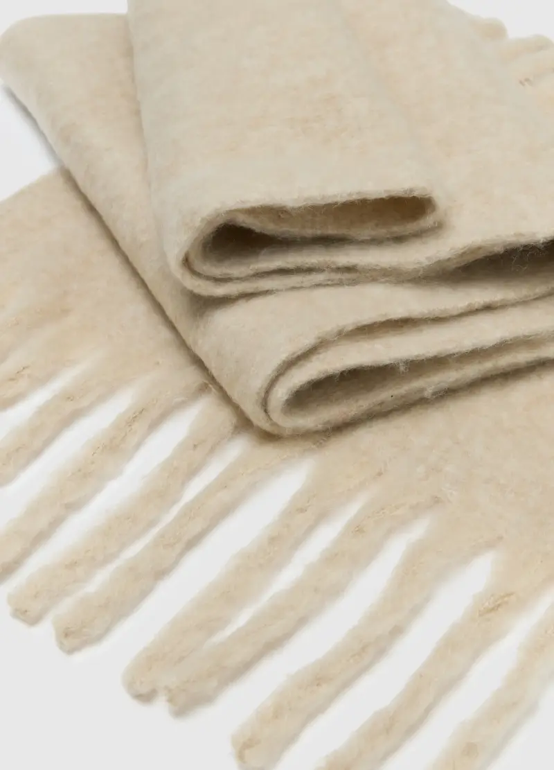 , Sciarpa Beige Con Frange, Donna, Beige miniatura 3