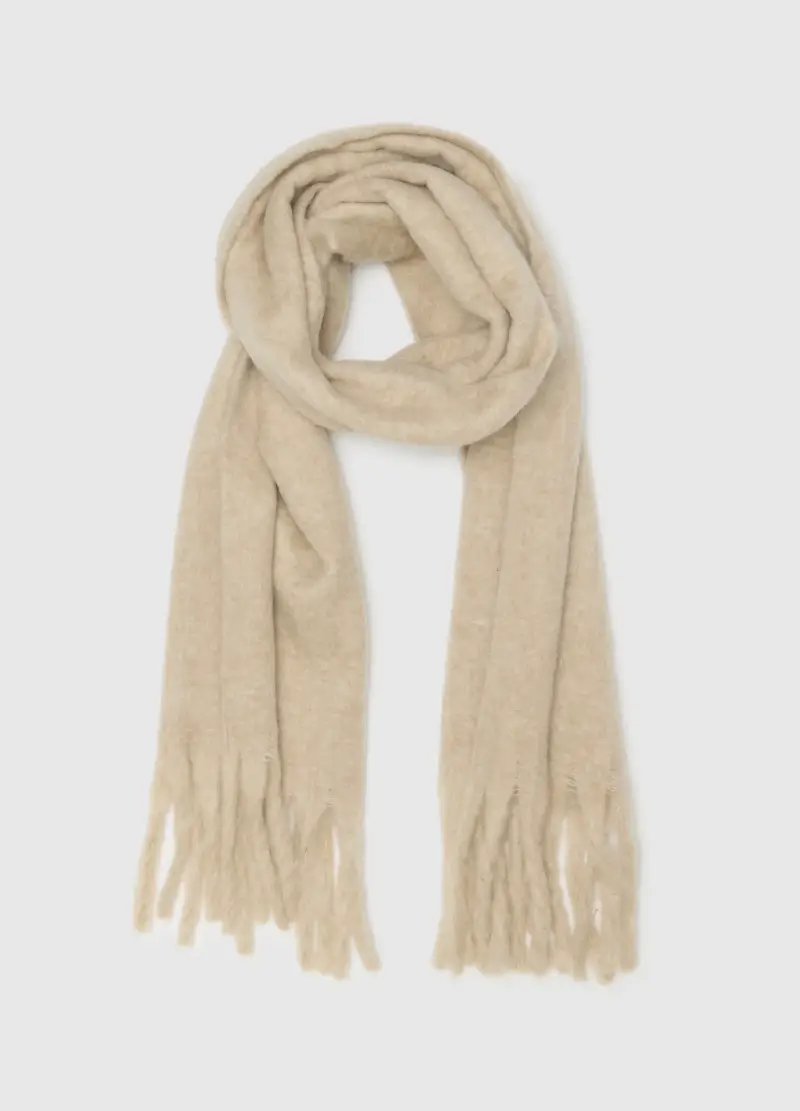 Sciarpa Beige Con Frange, Donna, Beige