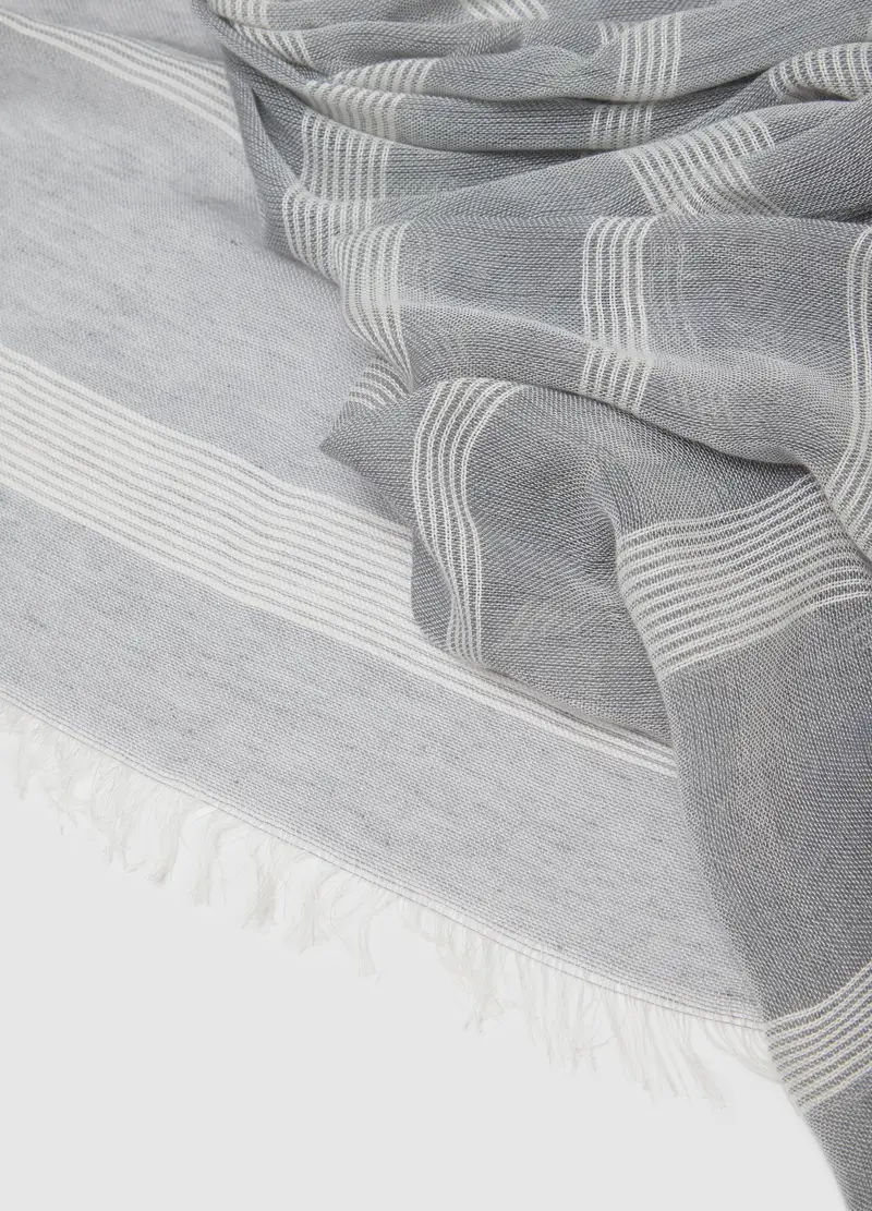 Sciarpa In Misto Cotone A Righe Multicolor Con Frange, Uomo, Multicolor miniatura 3