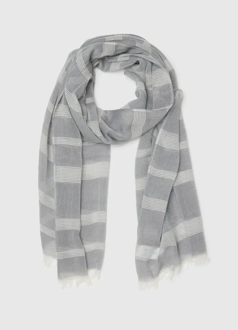 Sciarpa In Misto Cotone A Righe Multicolor Con Frange, Uomo, Multicolor