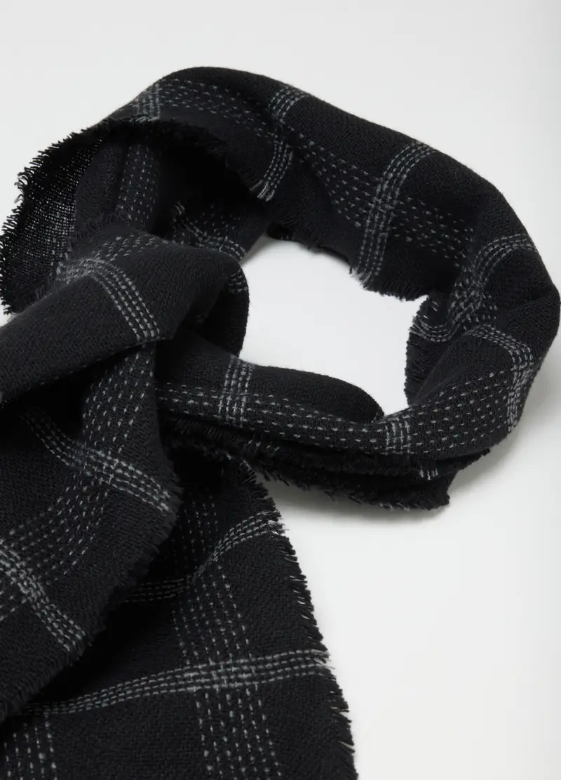 , Sciarpa In Misto Cotone Nera A Quadri, Uomo, Multicolor miniatura 2