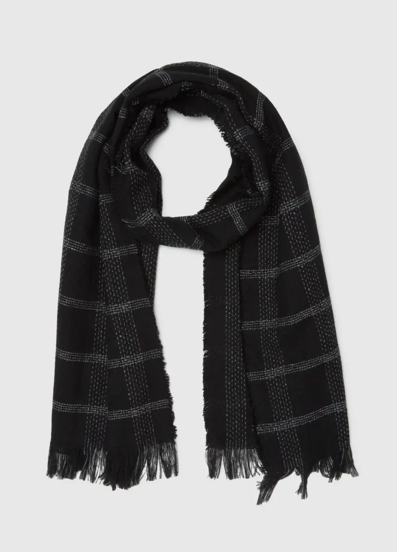 Sciarpa In Misto Cotone Nera A Quadri, Uomo, Multicolor