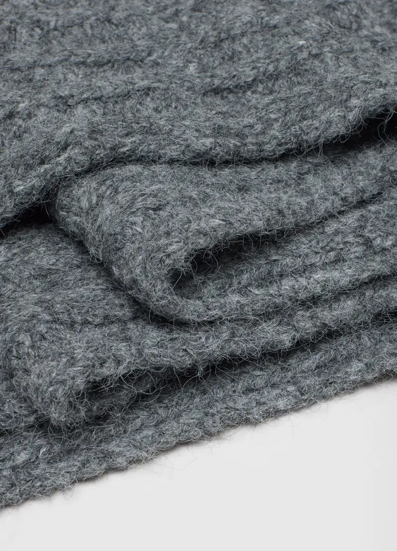 Sciarpa In Misto Lana Grigia Con Frange, Donna, Grigio miniatura 2