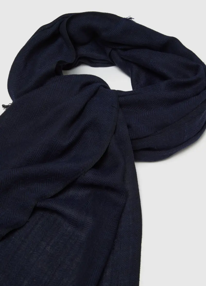 Sciarpa In Pura Viscosa Blu Con Frange, Uomo, Blu miniatura 2