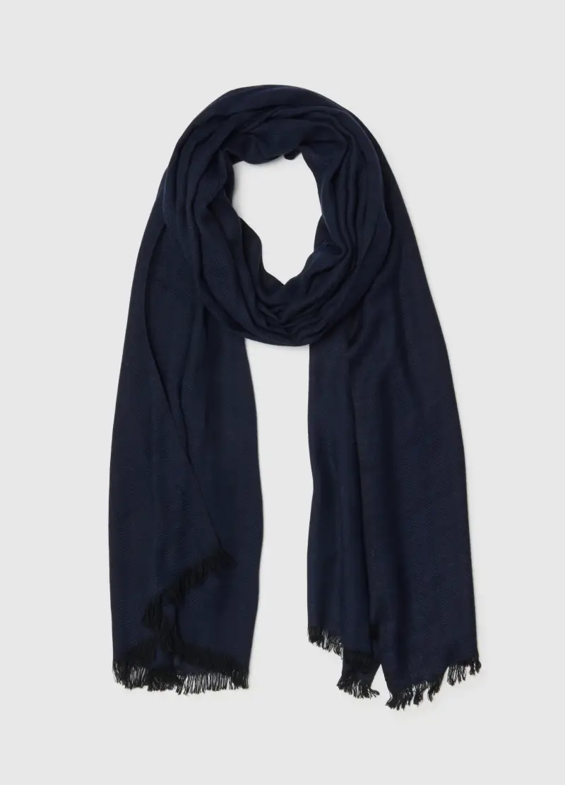 Sciarpa In Pura Viscosa Blu Con Frange, Uomo, Blu