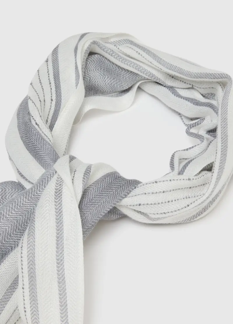 Sciarpa Leggera In Pura Viscosa A Righe Multicolor Con Frange, Uomo, Multicolor miniatura 2