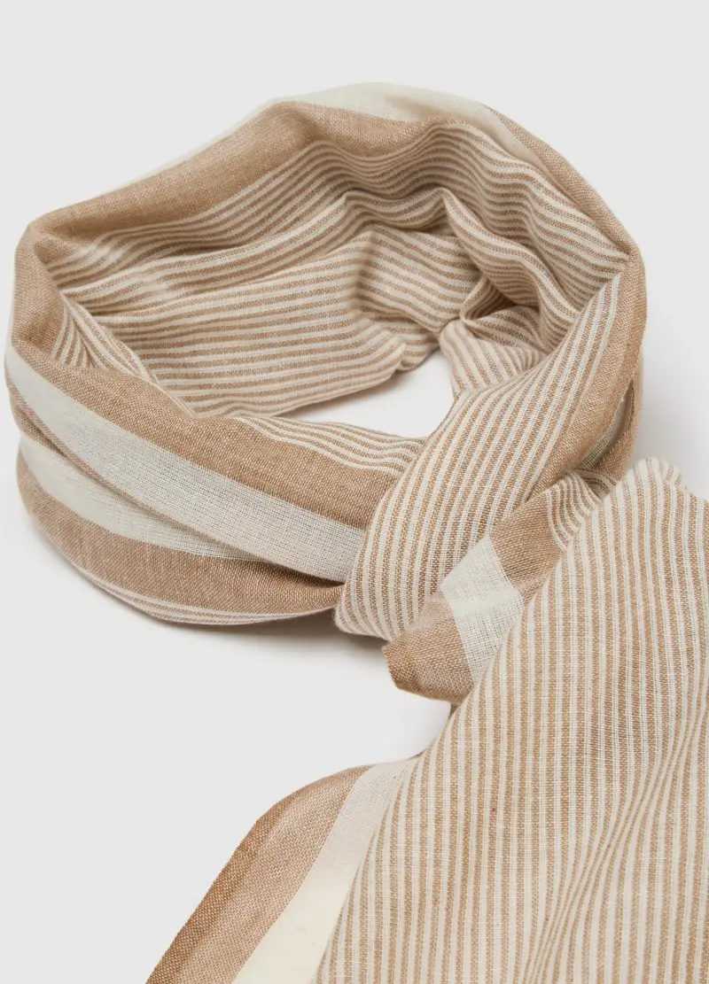 Sciarpa Leggera In Puro Cotone A Righe Multicolor Con Frange, Uomo, Multicolor miniatura 2