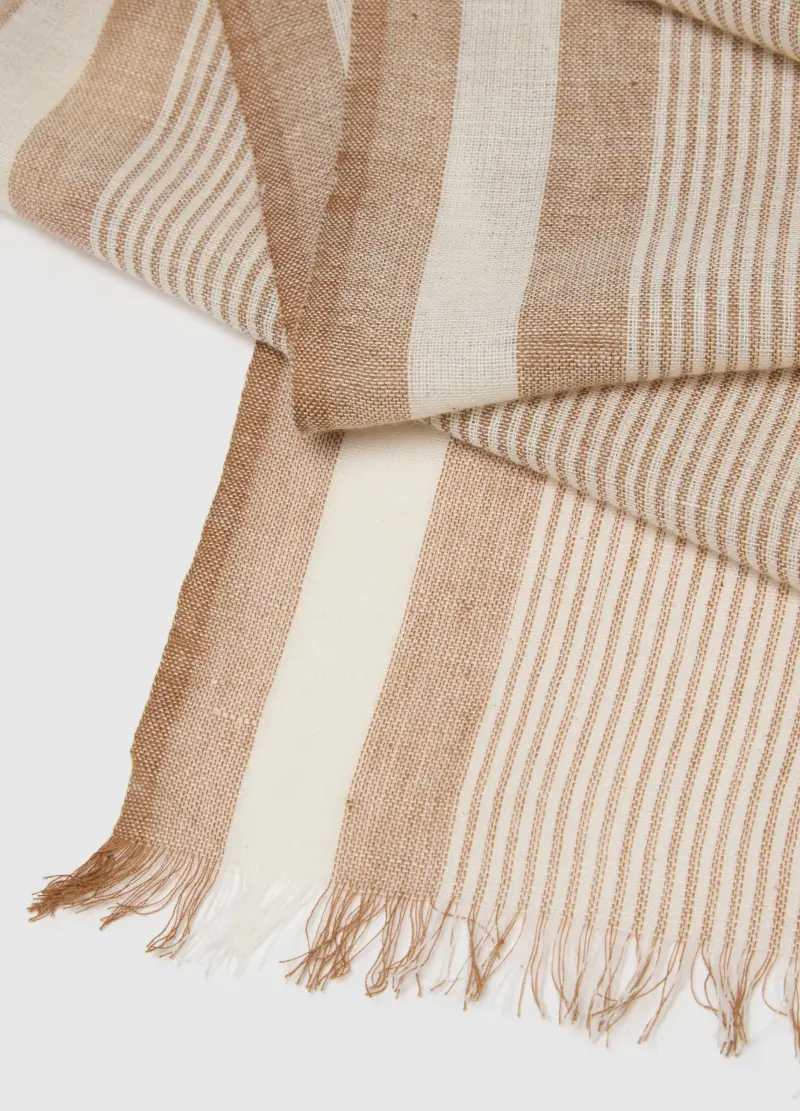 Sciarpa Leggera In Puro Cotone A Righe Multicolor Con Frange, Uomo, Multicolor miniatura 3