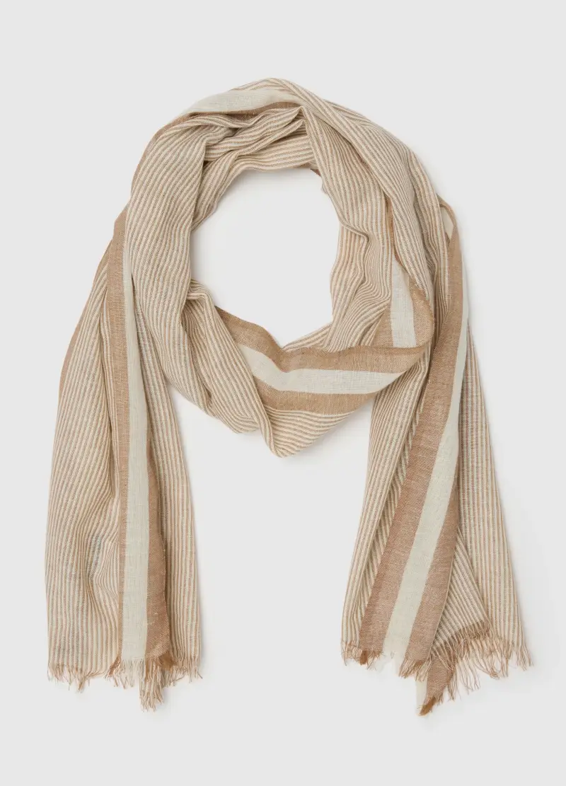 Sciarpa Leggera In Puro Cotone A Righe Multicolor Con Frange, Uomo, Multicolor