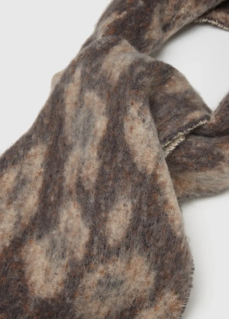 , Sciarpa Leopardata Marrone Con Frange, Donna, Marrone miniatura 2