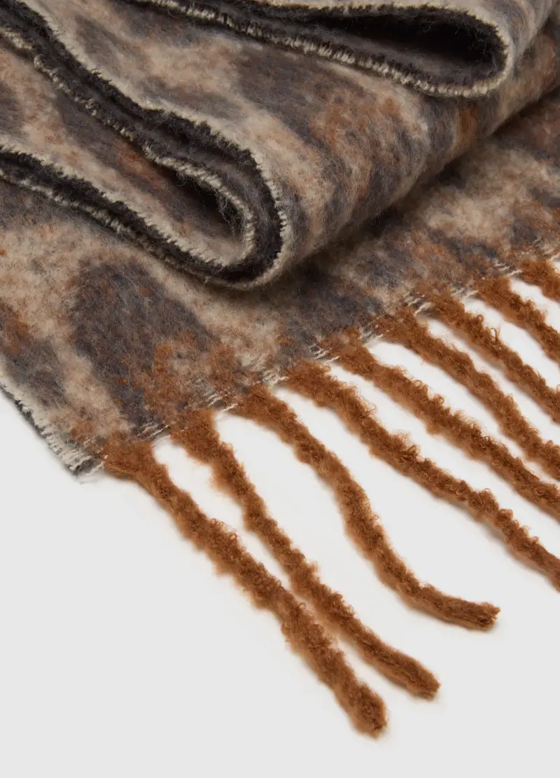 , Sciarpa Leopardata Marrone Con Frange, Donna, Marrone miniatura 3