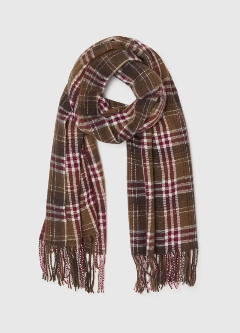 Sciarpa Multicolor A Quadri Con Frange, Donna, Multicolor