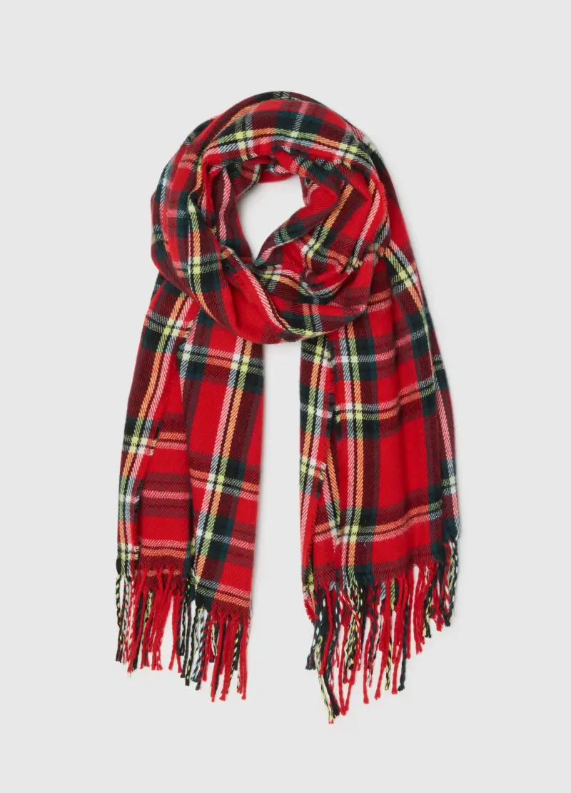 Sciarpa Multicolor A Quadri Con Frange, Uomo, Multicolor