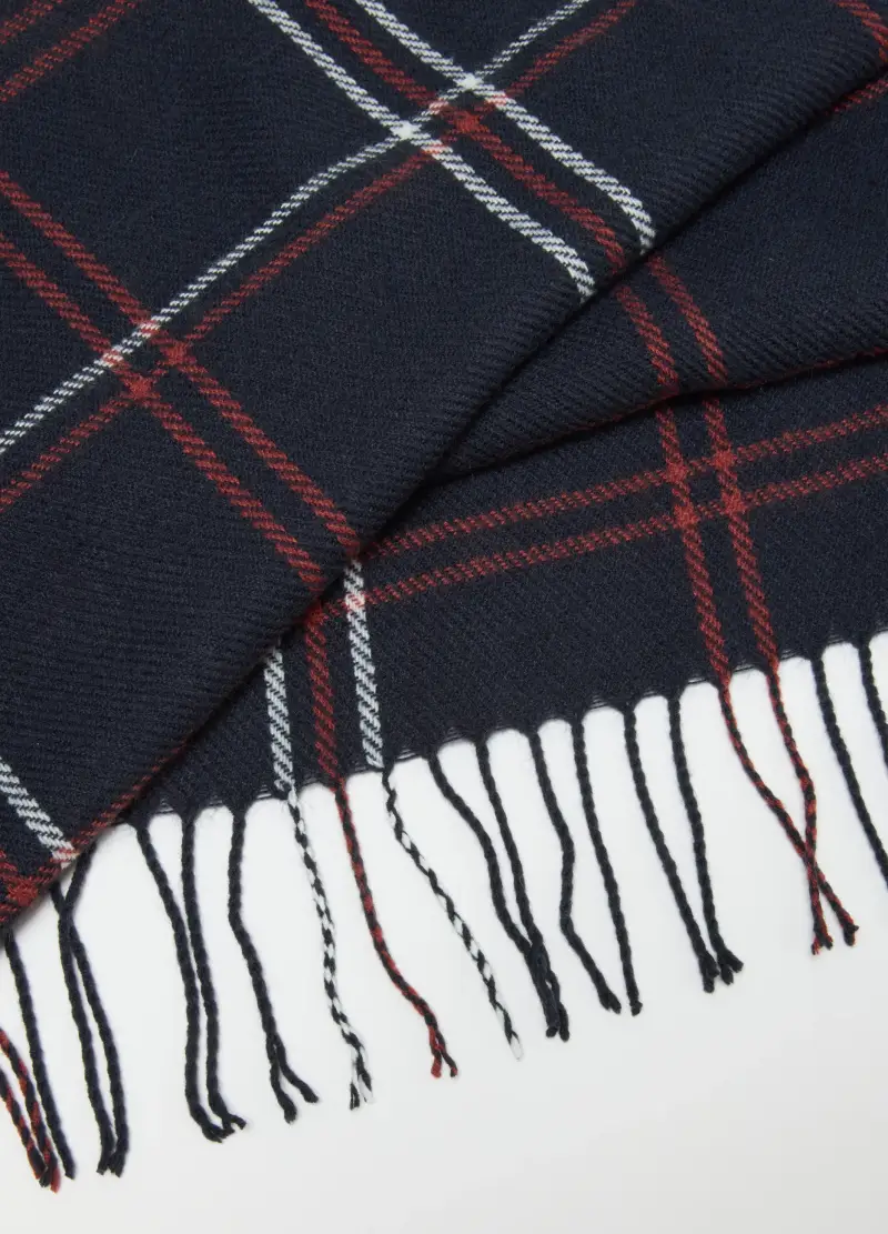 Sciarpa Nera A Quadri Pesante Con Frange, Uomo, Multicolor miniatura 3