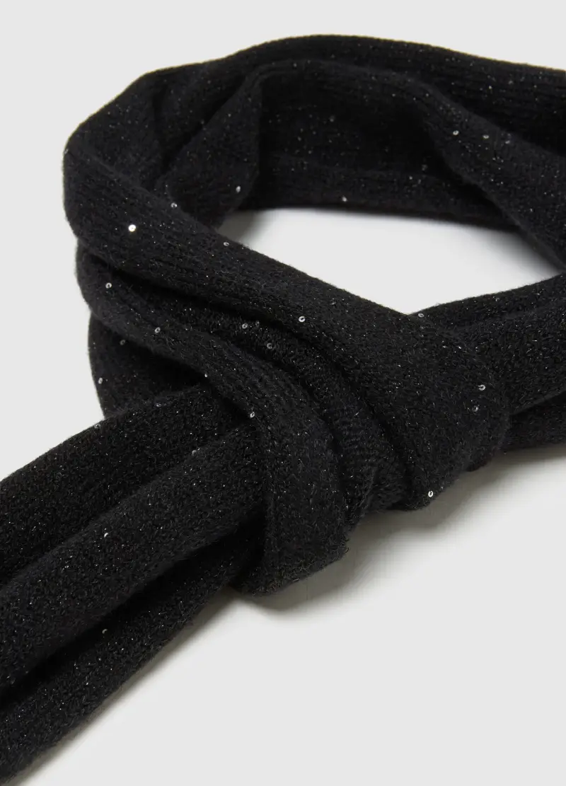 Sciarpa Nera Con Dettagli Scintillanti, Donna, Nero miniatura 2