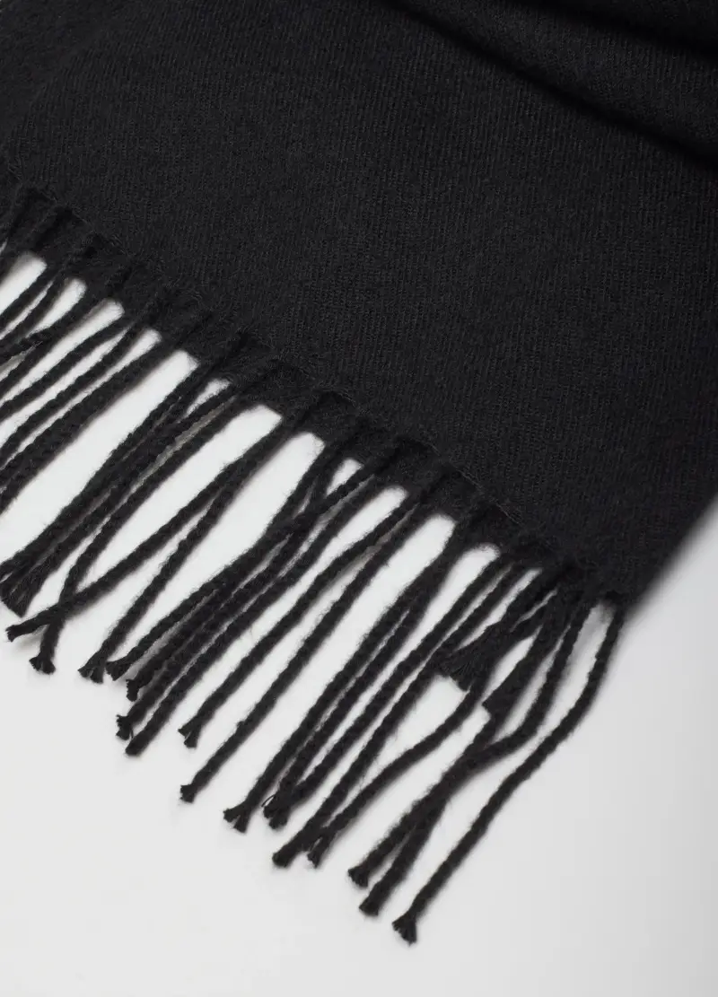 , Sciarpa Nera Con Frange, Donna, Nero miniatura 3