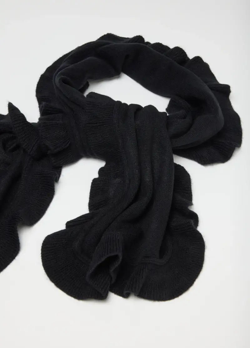 Sciarpa Nera Con Volant, Donna, Nero miniatura 2