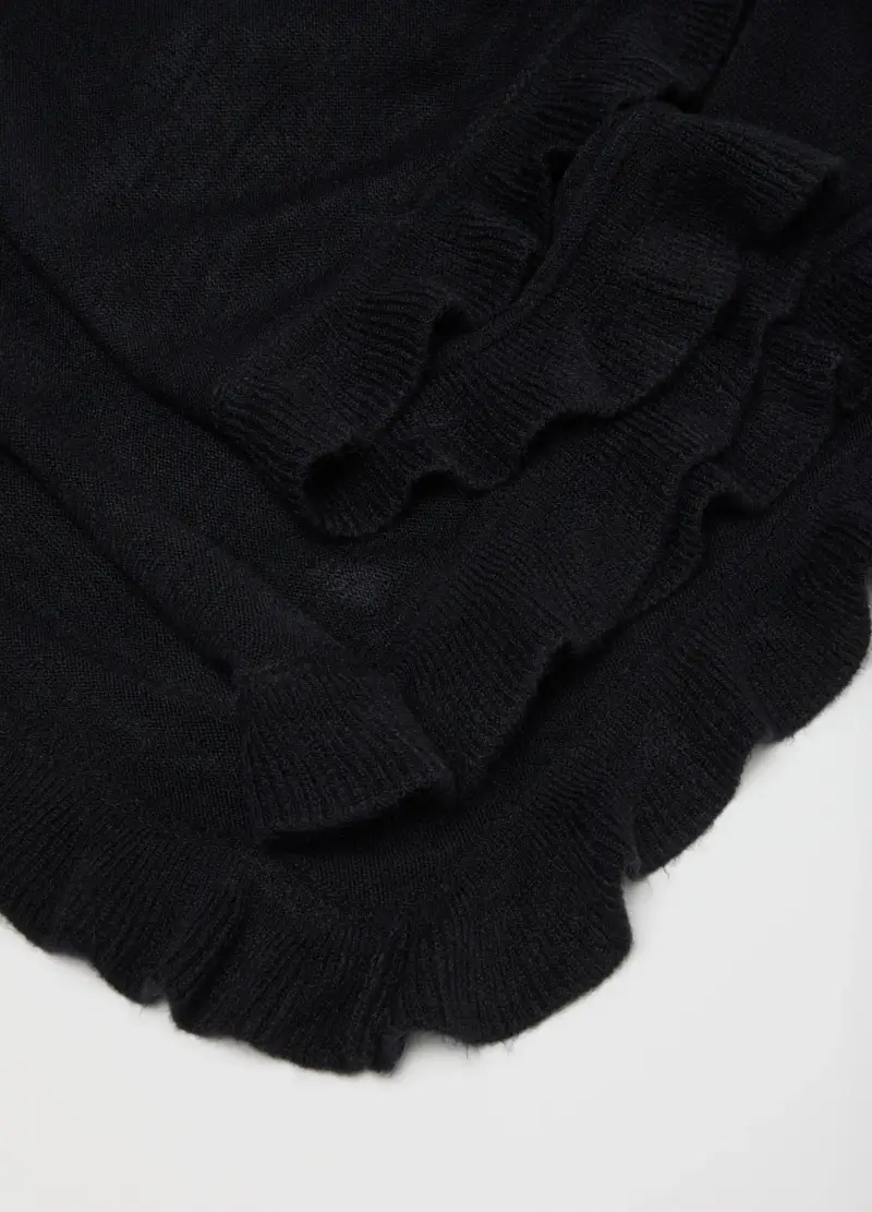 Sciarpa Nera Con Volant, Donna, Nero miniatura 3