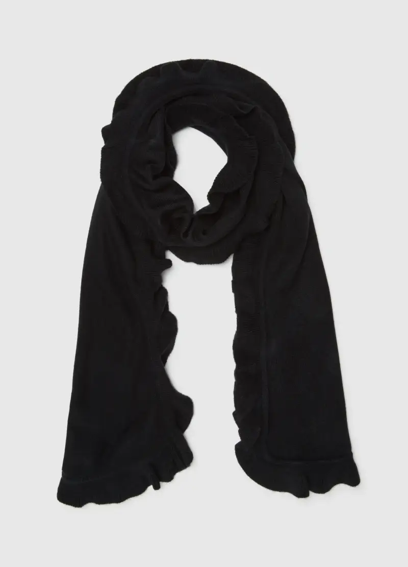 Sciarpa Nera Con Volant, Donna, Nero