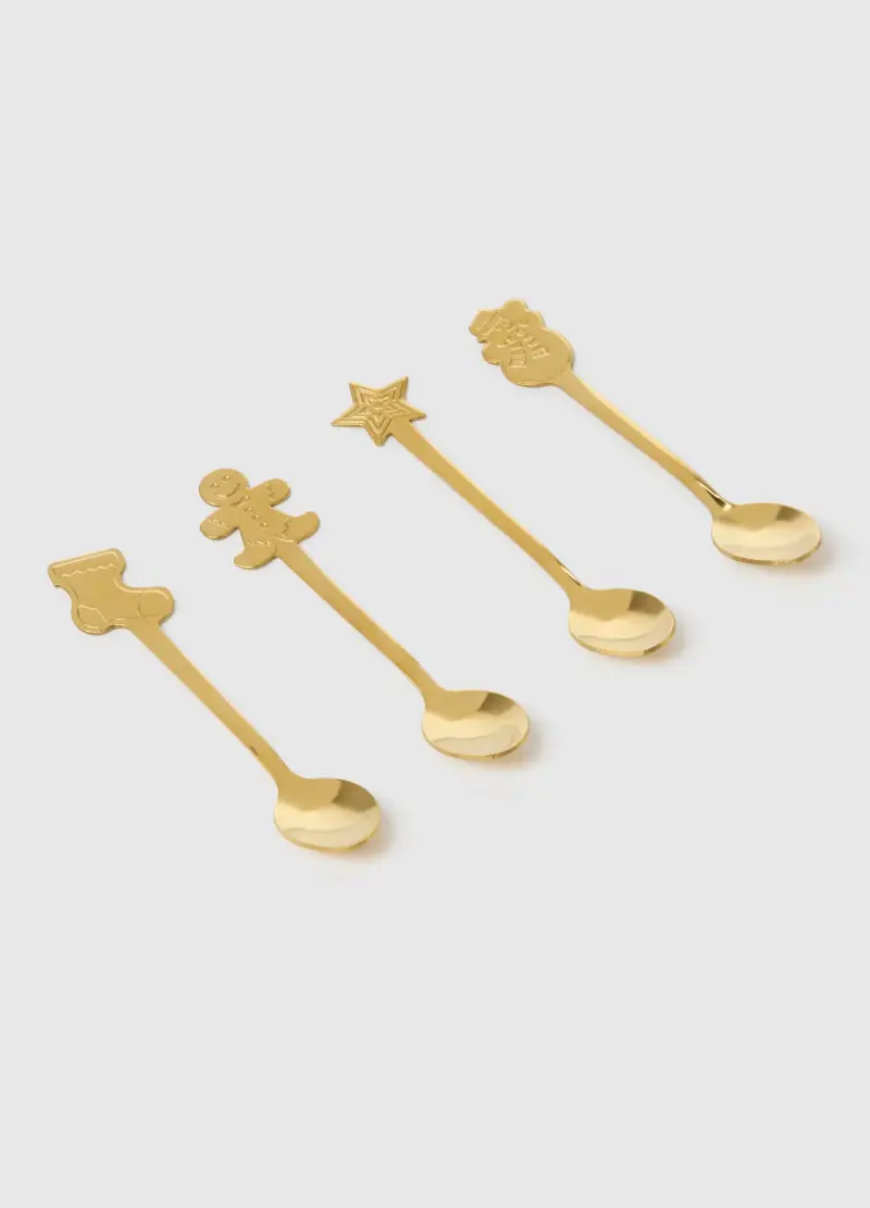 Set Di Cucchiaini Natalizi In Acciaio Dorati, Donna, Giallo miniatura 2
