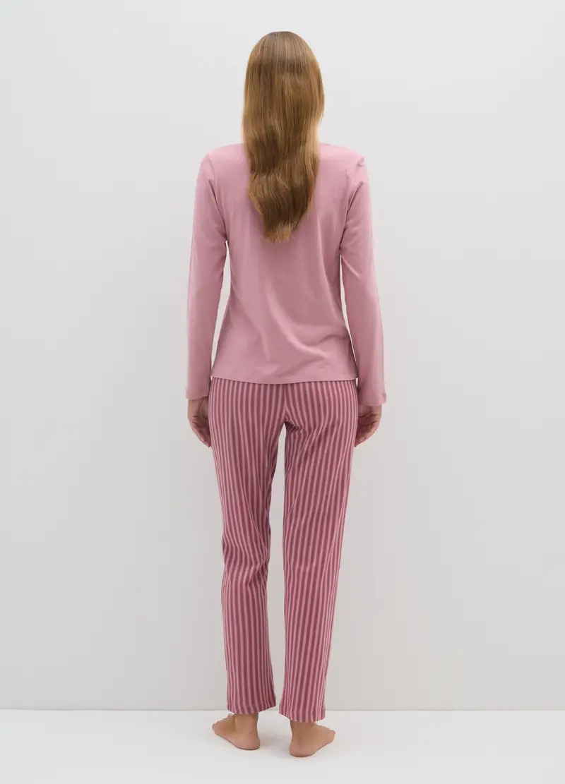 Set Pigiama Lungo Rosa In Puro Cotone, Donna, Rosa miniatura 3